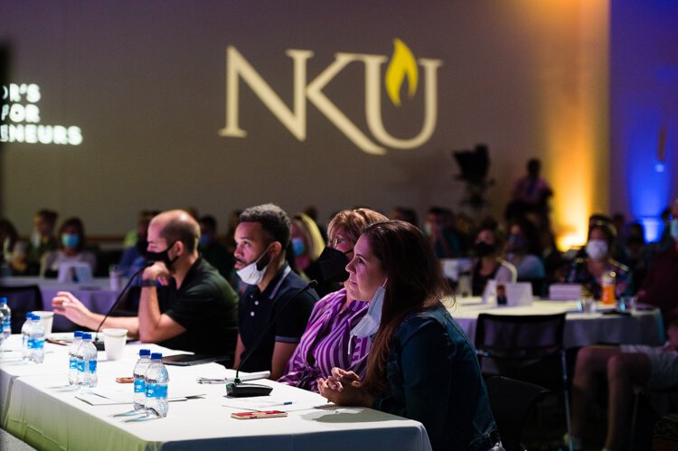 The judges: From left, Dave Knox of Blue North; Chris Redd of Network 'n' Chill; Misty Edwards of Kentucky Commission on Proprietary Education; and Abbi Rettig of Ticket-Boo Treats.