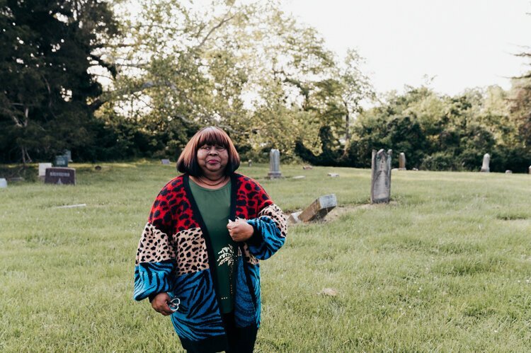 Louise Stevenson, a board member of the Union Foundation, which is working to restore the cemetery.