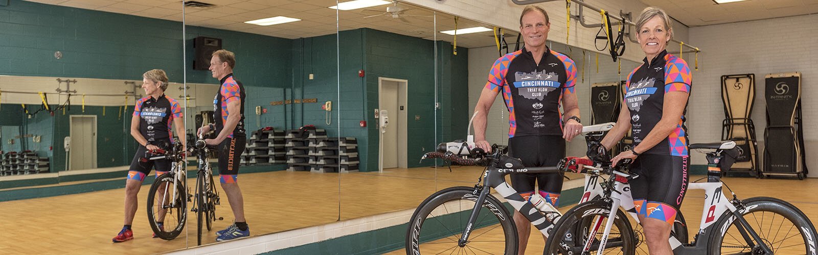 Bruce and Robyn Williams at the Blue Ash YMCA, where Robyn teaches TRX and cycling. 