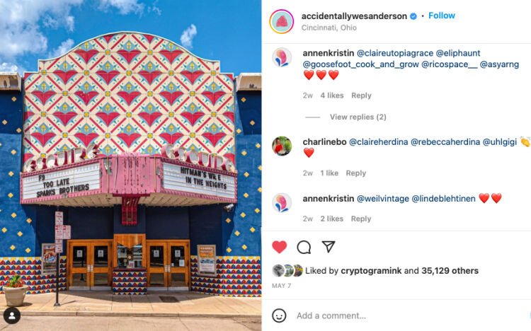 Over 35,000 Insta fans are spreading the love for Clifton's Esquire Theatre via accidentallywesanderson.