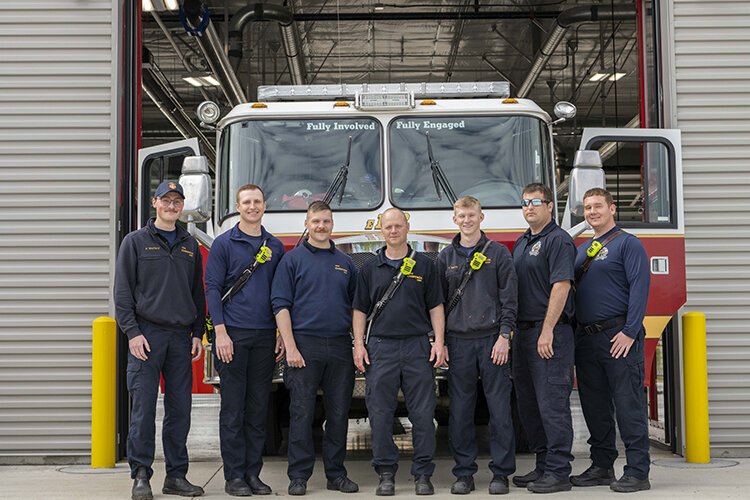 A Colerain Fire/EMS squad: Kyle Stafford, Travis Faucett, Ian Grubb, Capt. Mike Kaake, Trey Smith, Joe Cramerding, Lt. Rick Williams.