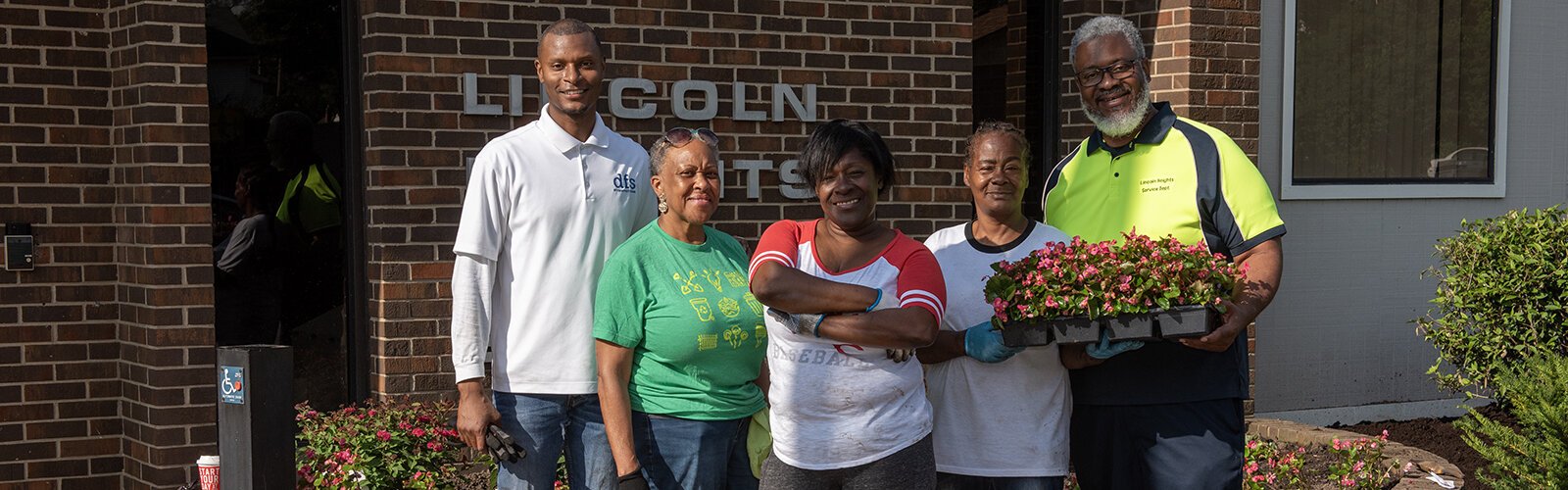 Manassah Robinson, LaVerne Mitchell, Mayor Ruby Kinsey-Mumphrey, Yolanda James, and Public Works Director Chris Williams at a community clean-up day.