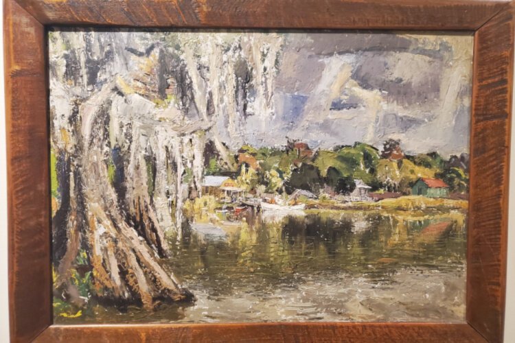 Hubbard's "Untitled Louisiana Bayou Scene," oil on masonite.