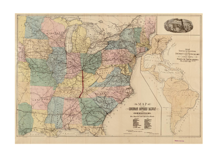 An 1879 map showing the route of the Cincinnati Southern Railway