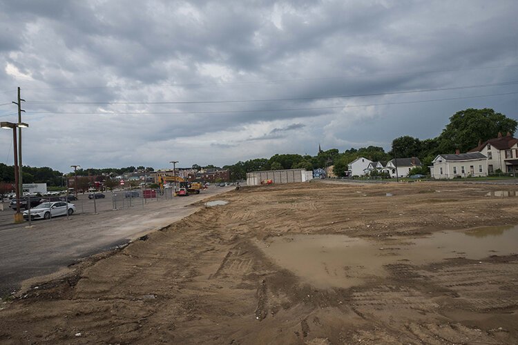 Old retail buildings have been torn down to make way for new apartments and businesses.